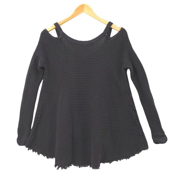 Free People Waffle Knit Cold Shoulder Sweater Gray Asymmetrical Pullover XS - Picture 6 of 10